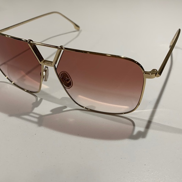 NWT [Victoria Beckham] Double Bridge Gold & Burgundy Sunglasses with Case - Picture 5 of 11